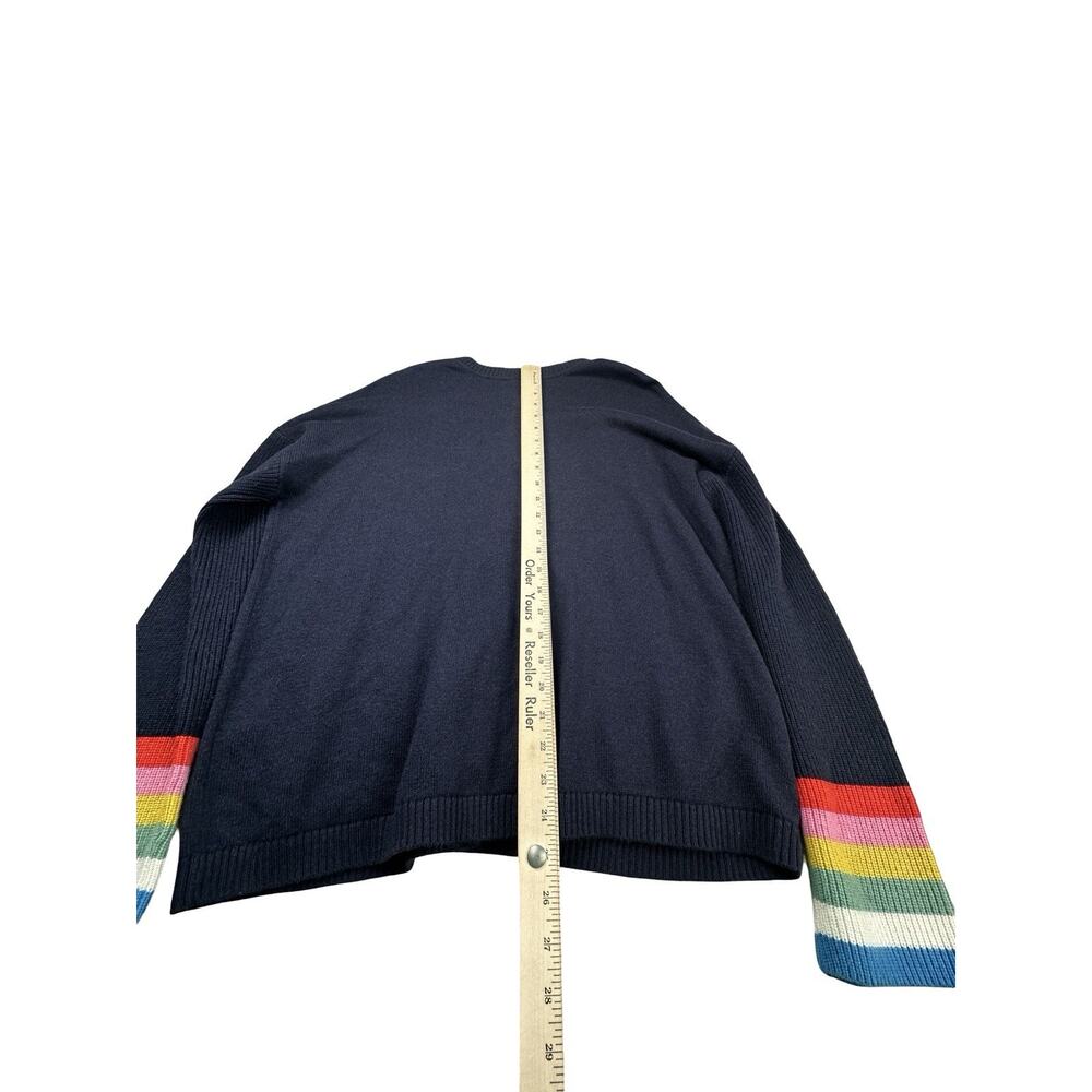 Boden Cardigan Sweater Womens 14 Navy Rainbow Stripe Wool Cashmere Pockets - Picture 6 of 10